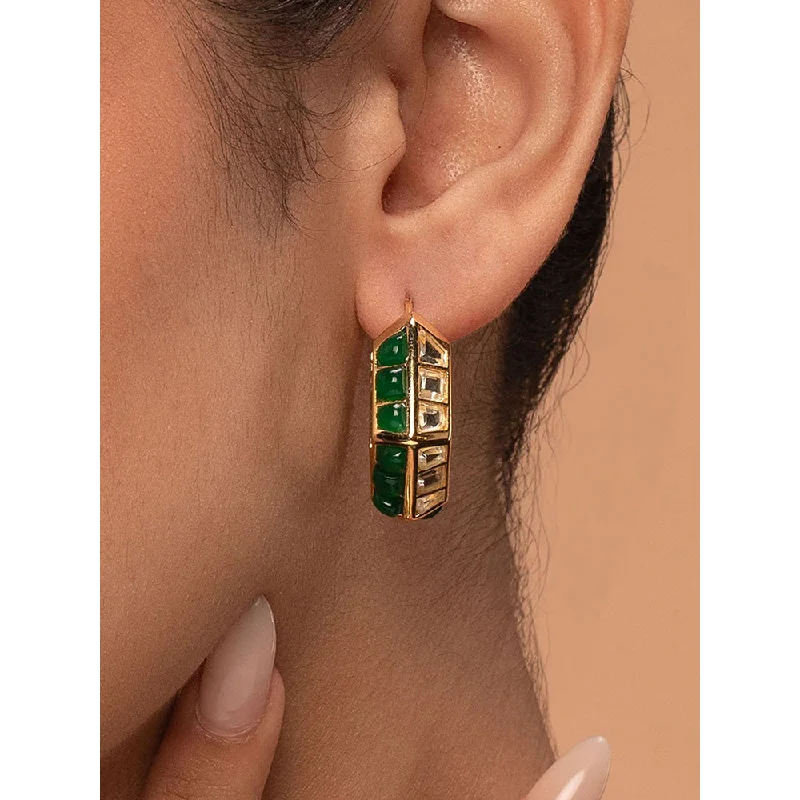 women's small hoop earrings-Isharya Fiesta Hydro Emerald Hoops In 18Kt Gold Plated