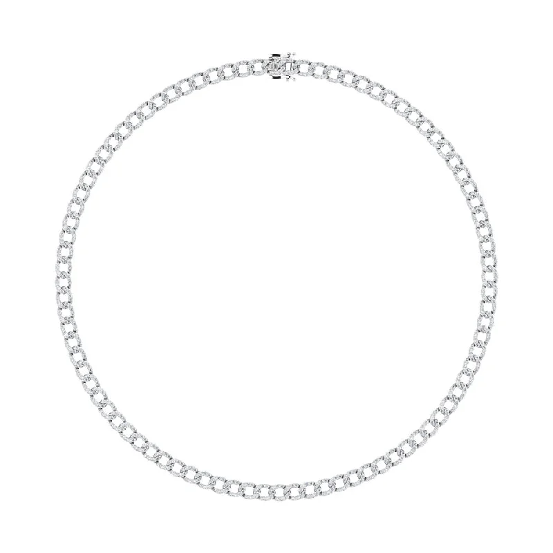 women's delicate pendant necklaces-Diamond 7 5/8 Ct.Tw. Cuban Necklace in 14K White Gold