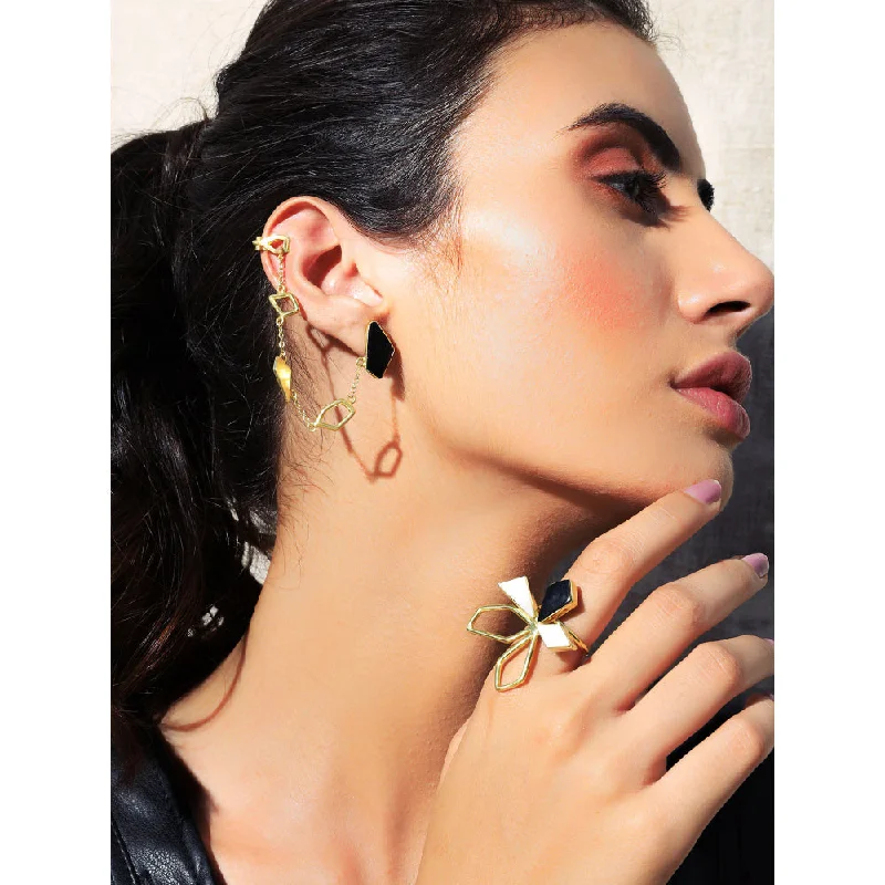 women's animal-shaped earrings-VARNIKA ARORA Droopy Black Ear Cuff