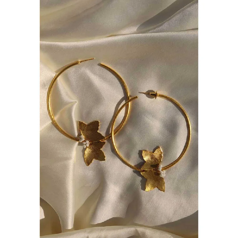 women's Western earrings-Aarjavee Two Gold Petal Hoops