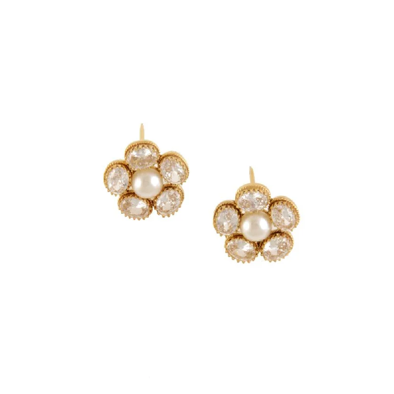 women's minimalist earrings-Suhani Pittie Gold Cluster Stud Earrings With White Crystals & Pearls