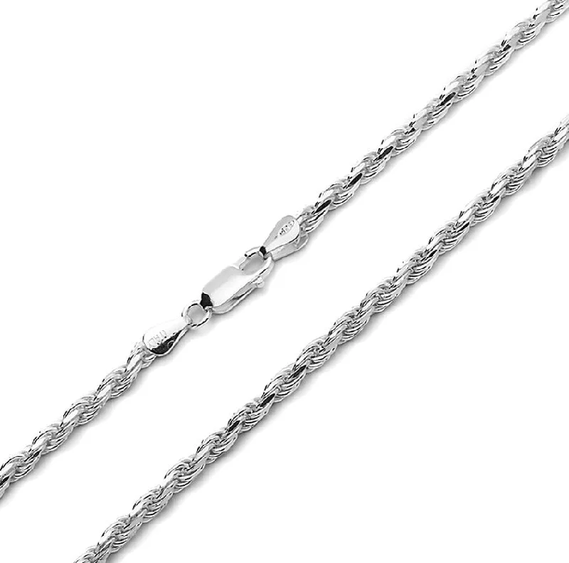 women's wishbone necklaces-Rope Chain Necklace .925 Sterling Silver w. Rhodium plate