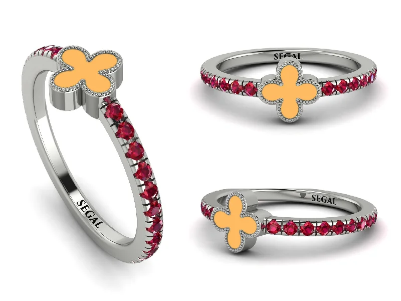 women's eternity band rings-Elegant Enamel Clover Ruby Ring - Clover No. 12