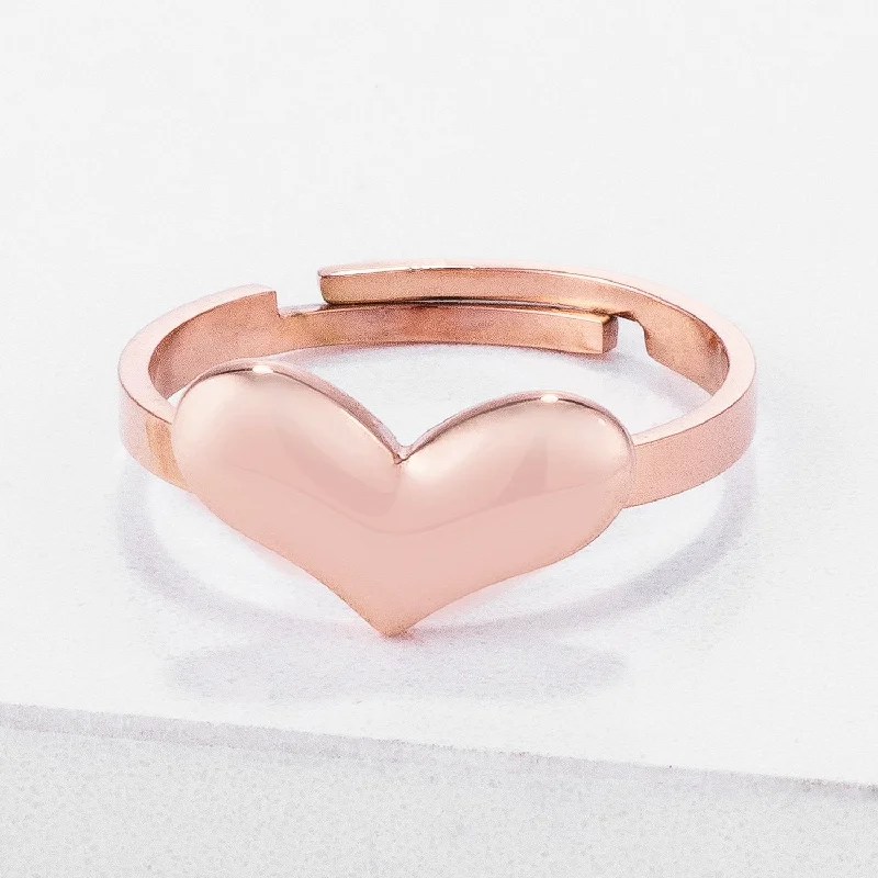 women's stacking rings-Jorie Stainless Steel Adjustable Rose Gold Heart Ring