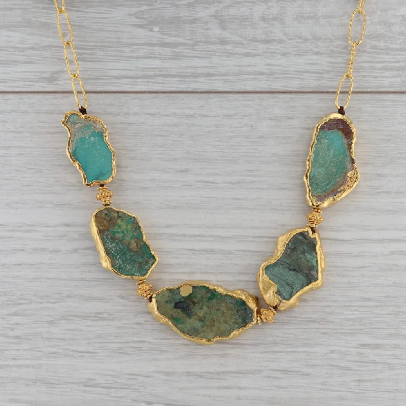 women's vintage necklaces-New Nina Nguyen Turquoise Statement Necklace Sterling Gold Vermeil 21"