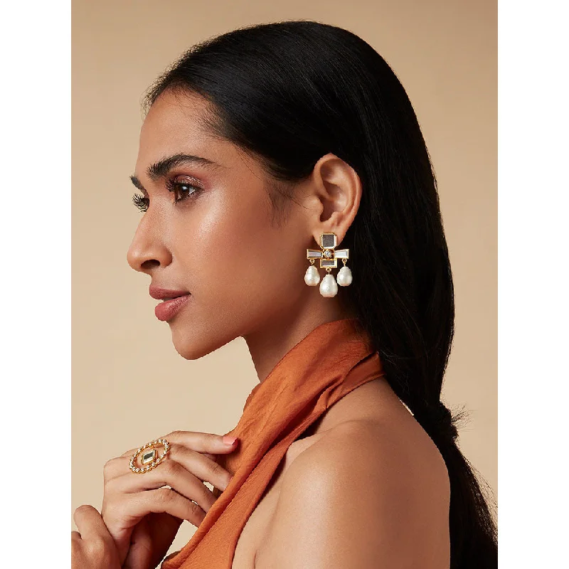 women's trendy earrings-Isharya Trio Drop Earrings In 18KT Gold Plated