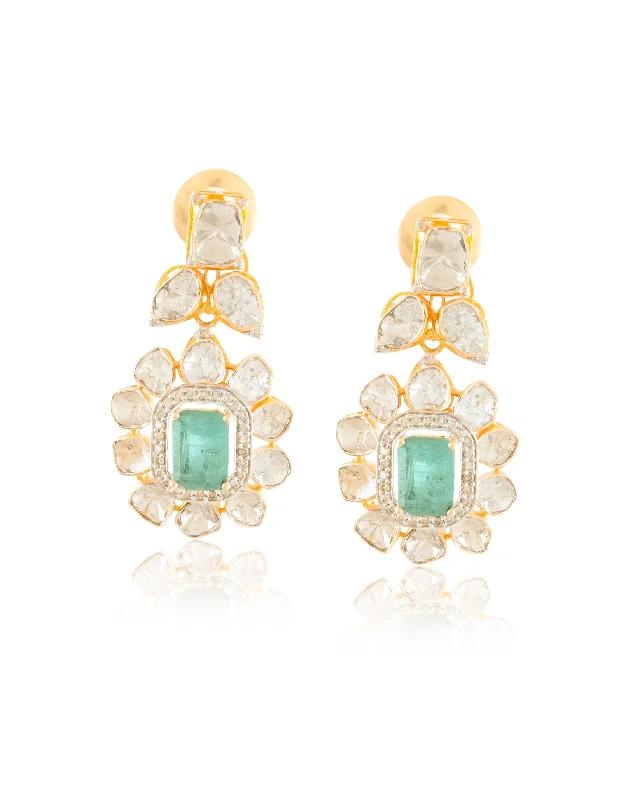 women's simple elegant earrings-Shweta Polki And Diamond Long Earrings