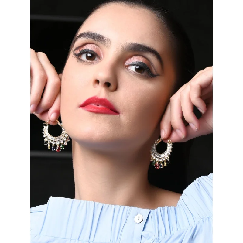 women's three-stone earrings-Odette It Is A Traditional Hoop Earring With Multicolor Rhinestones And White Rhinestones.