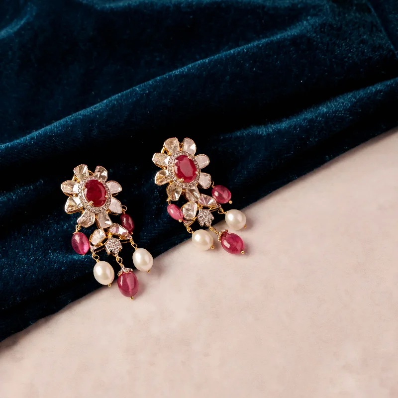 women's abstract earrings-Tejasvi Polki And Diamond Long Earrings