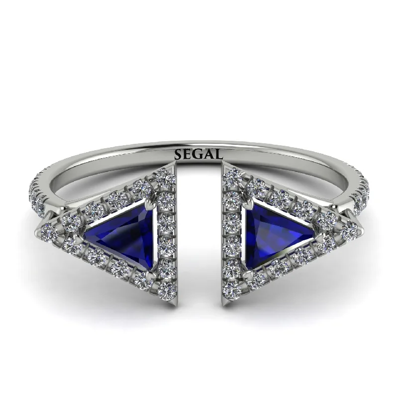 women's fashion jewelry rings-Triangle Sapphire Open Ring - Nevaeh No. 15