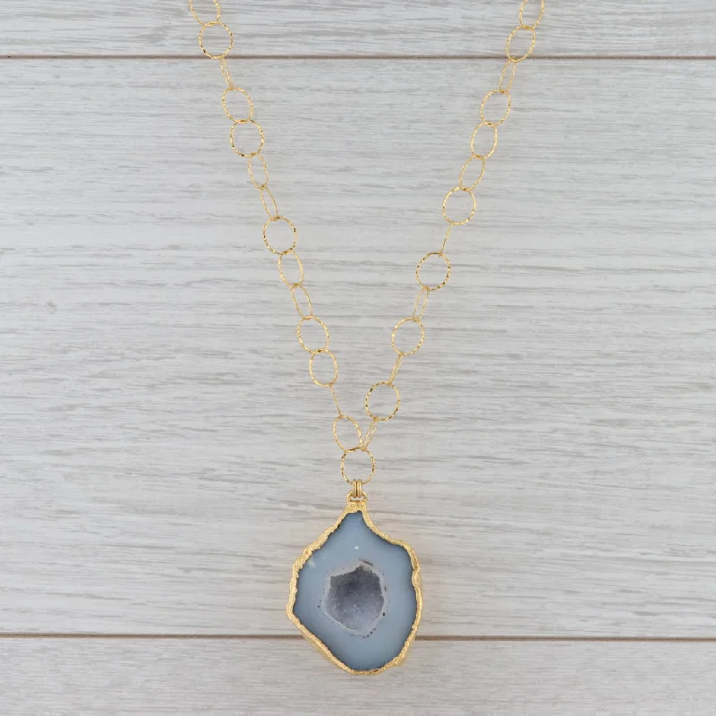 women's boho necklaces-New Nina Nguyen Gray Geode Statement Pendant Necklace Sterling Gold Vermeil