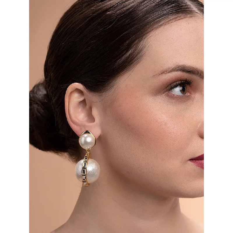 women's shell earrings-Isharya Amara Pearl Duo Drop Earrings in 18kt Gold Plated