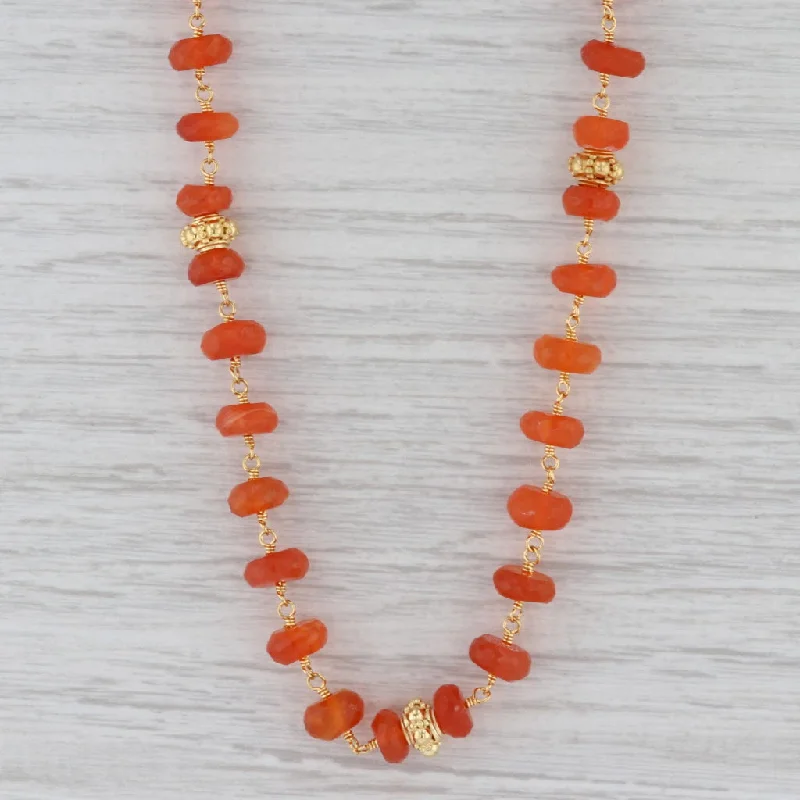 women's modern necklaces-New Nina Nguyen Melody Carnelian Bead Necklace Sterling Gold Vermeil Adjustable