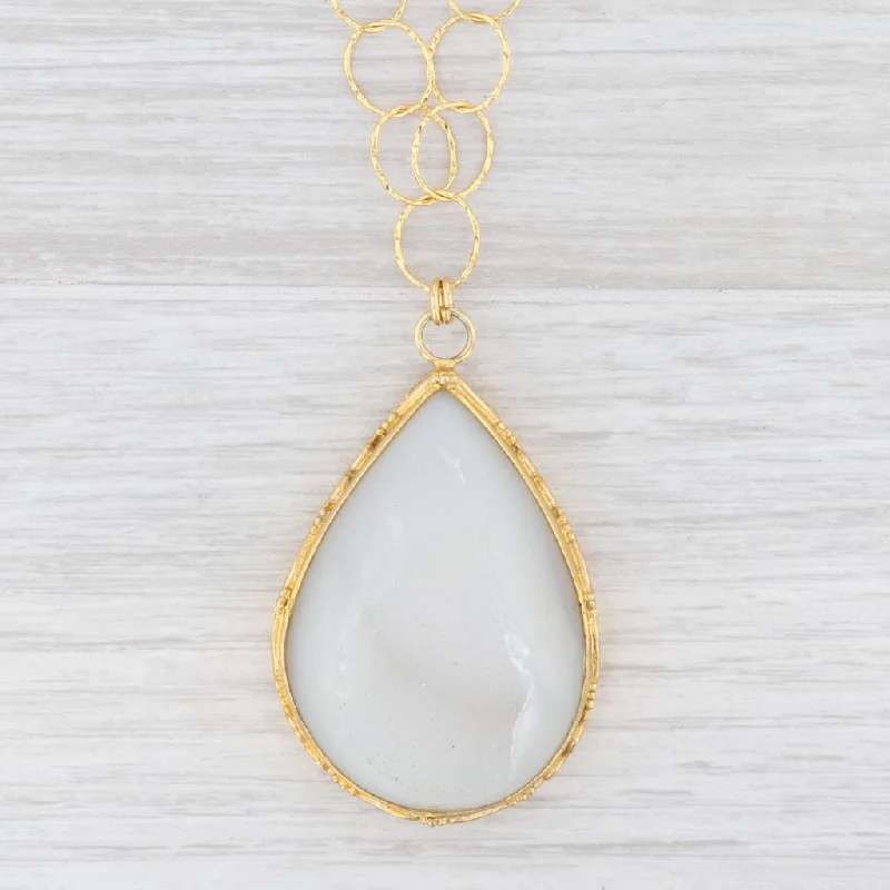 women's pearl necklaces-New Nina Nguyen White Druzy Quartz Agate Pendant Necklace Sterling Gold Vermeil