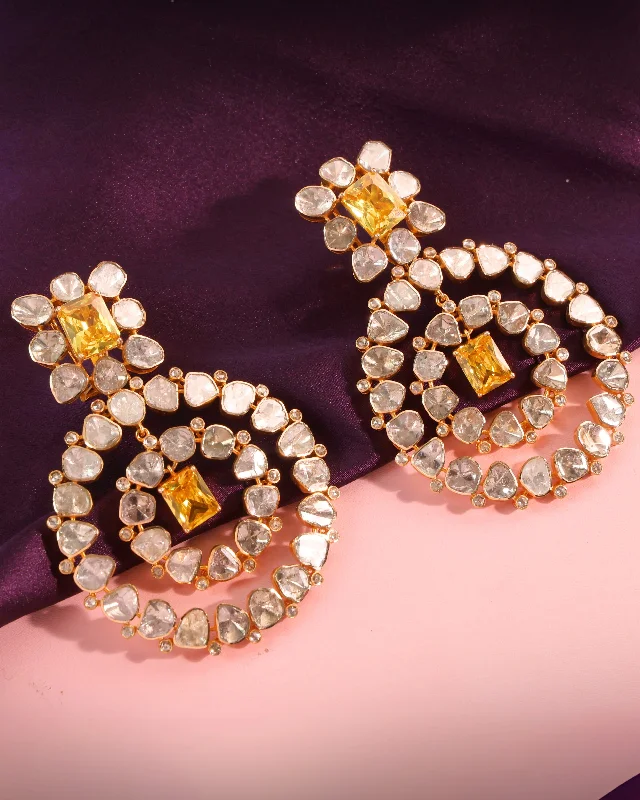 women's romantic earrings-Sikha Polki Long Earrings