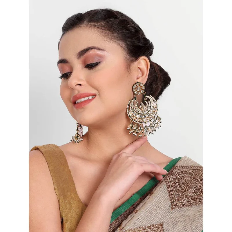 women's cubic zirconia earrings-Auraa Trends 22KT Gold Plated Kundan Green Earring Set