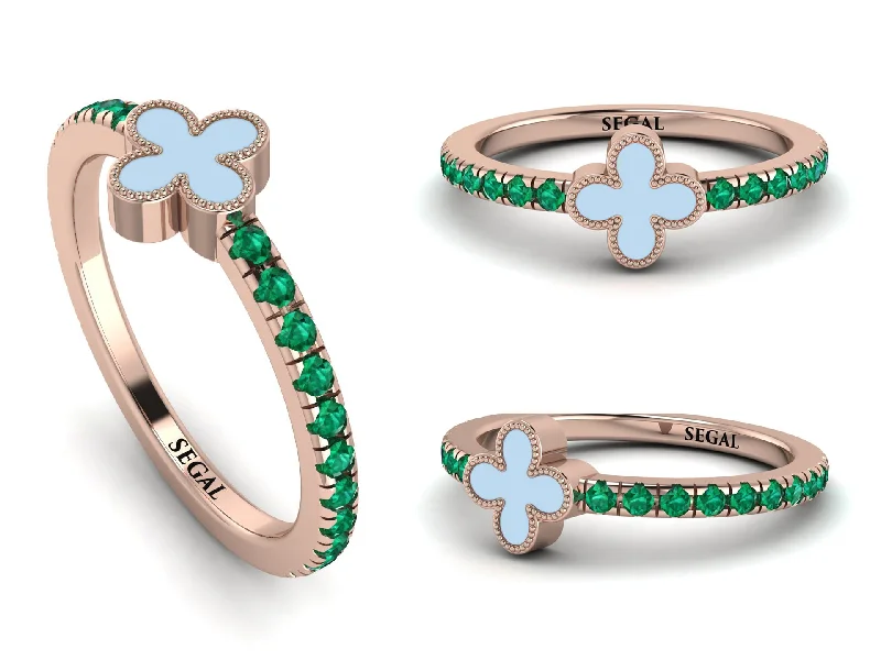 women's tribal rings-Elegant Enamel Clover Emerald Ring - Clover No. 5