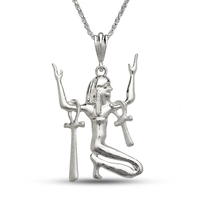 women's engraved necklaces-Egyptian Goddess ISIS Ankh Cross .925 Sterling Silver Pendant Necklace