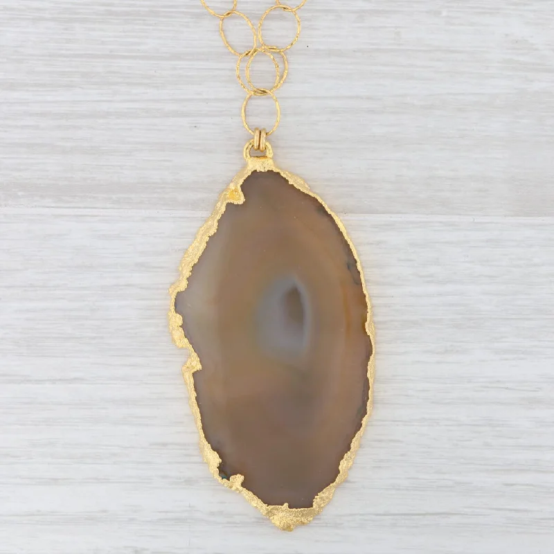 women's wishbone necklaces-New Nina Nguyen Agate Slice Statement Pendant Necklace Sterling Gold Vermeil 30"