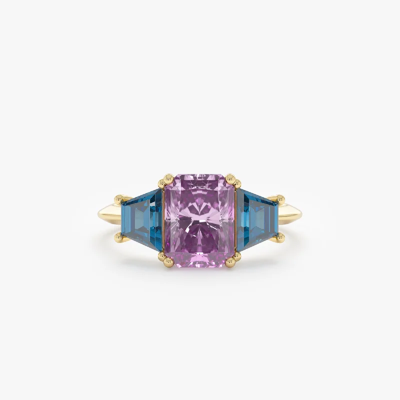 women's art deco engagement rings-Amethyst and Blue Topaz Engagement Ring, Noor