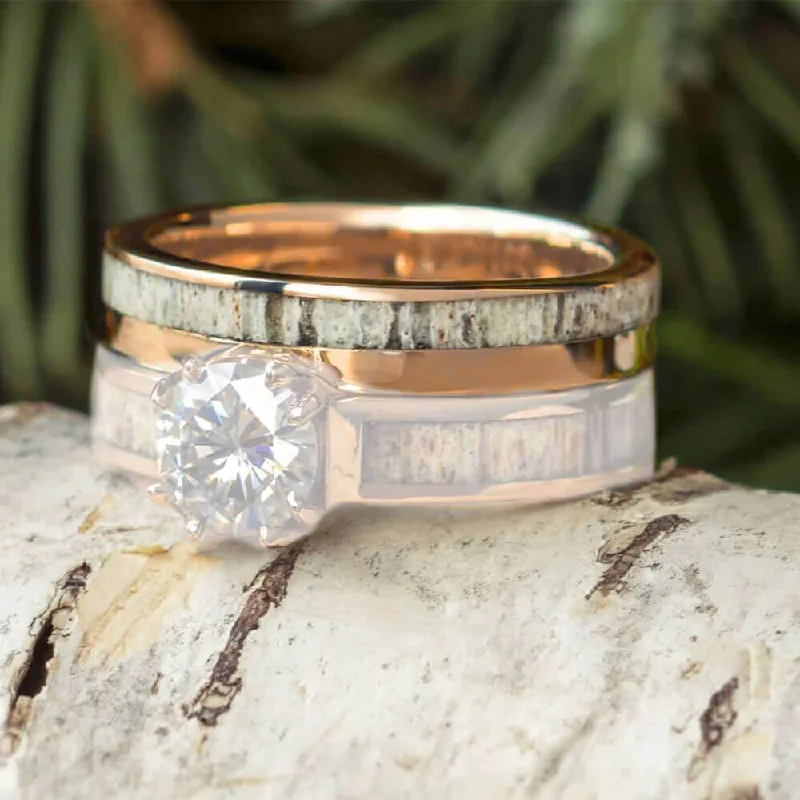 women's gold rings-Custom Rose Gold Shadow Band with Deer Antler