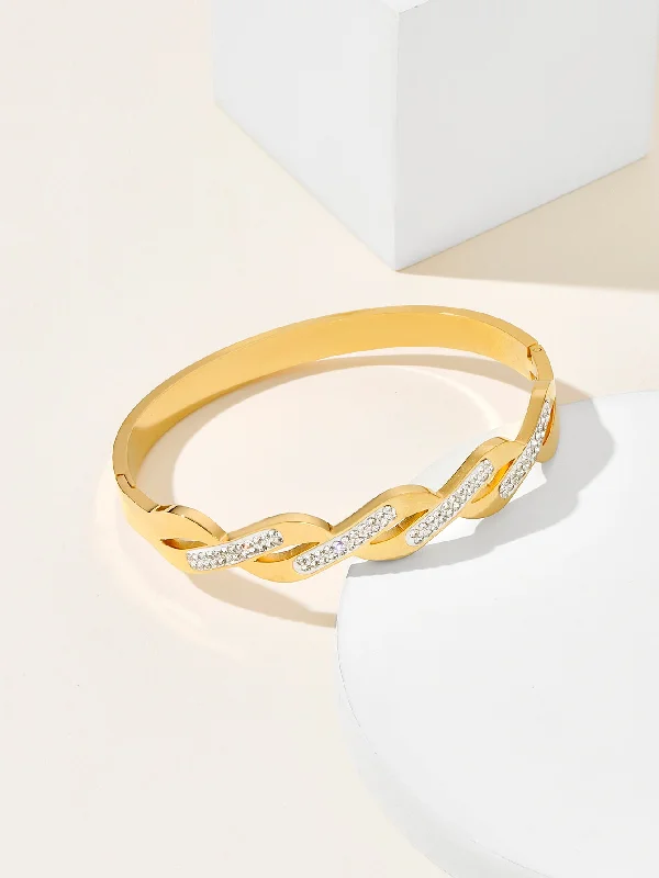 women's energy healing bracelets-Simple Style Classic Style Solid Color Stainless Steel Plating Inlay Zircon 18k Gold Plated Bangle