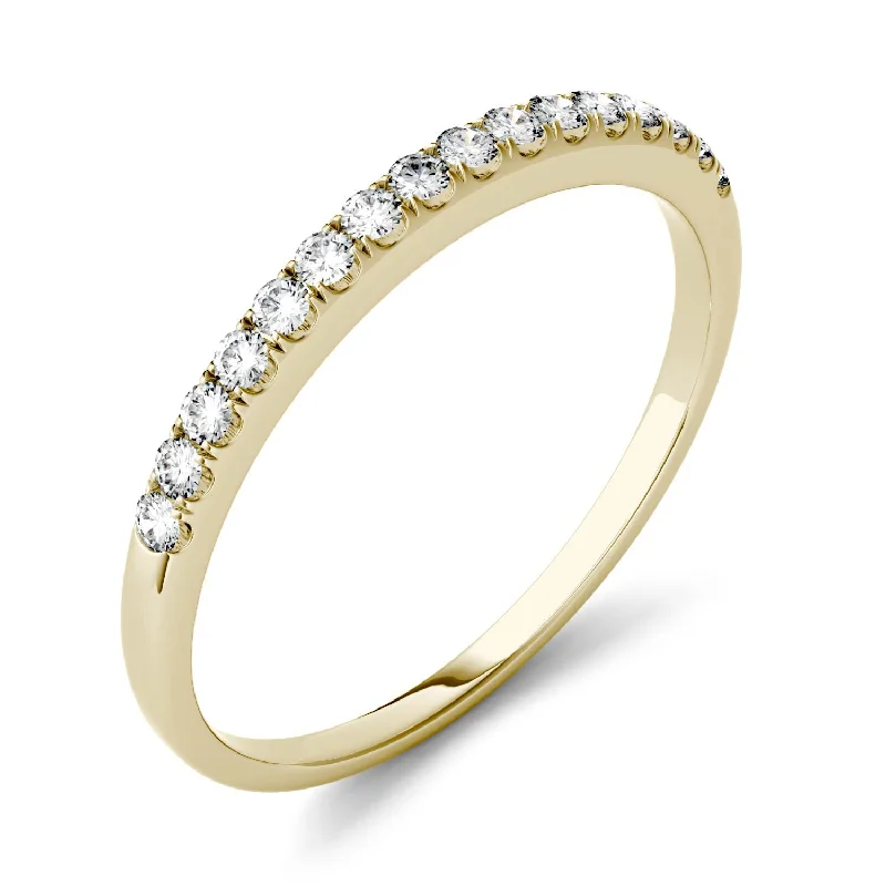 women's three-stone engagement rings-Charles & Colvard Moissanite Half Eternity Wedding Band in Yellow Gold