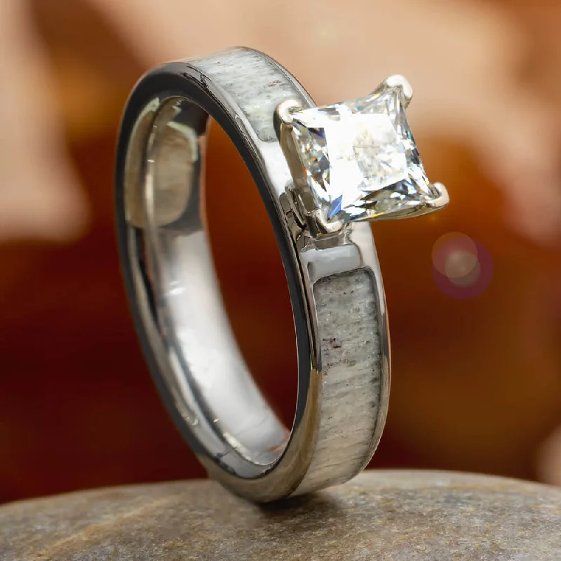 women's gold band engagement rings-Moissanite Engagement Ring with Naturally Shed Antler