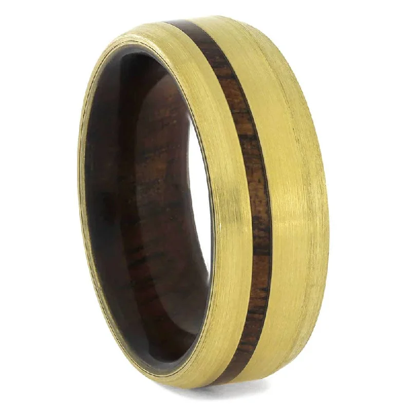 women's cathedral engagement rings-Yellow Gold & Koa Wood Wedding Band