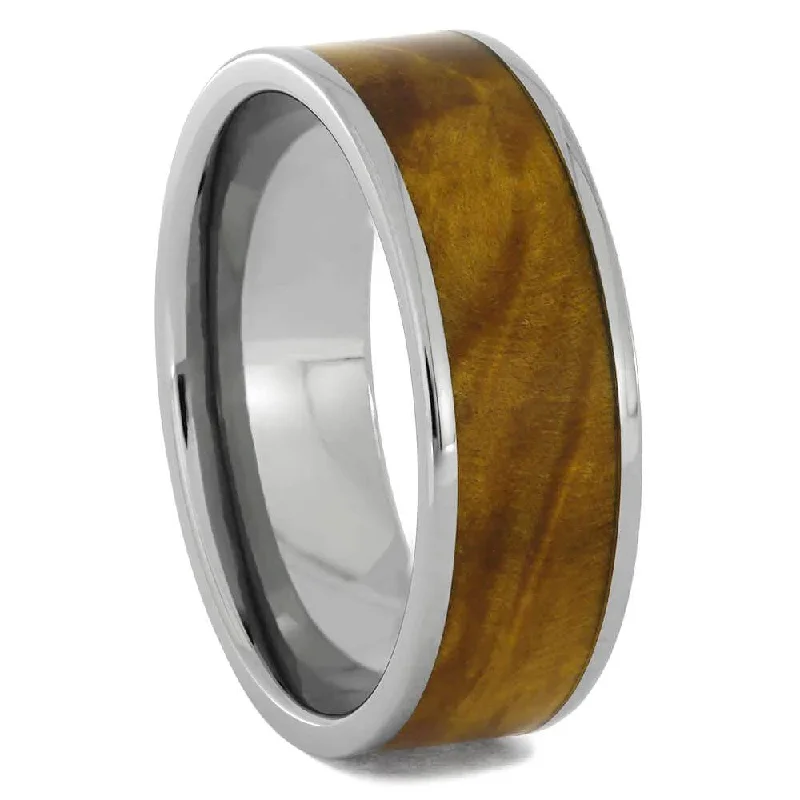 women's channel set engagement rings-Gold Burl Wood Wedding Band in Polished Titanium