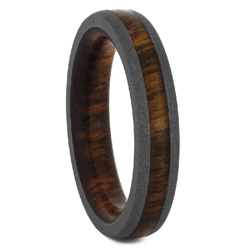 women's hidden halo engagement rings-Narrow Rosewood Wedding Band with Titanium Edges