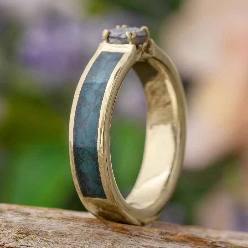 women's spiritual engagement rings-Green Jasper Engagement Ring with Meteorite Stone