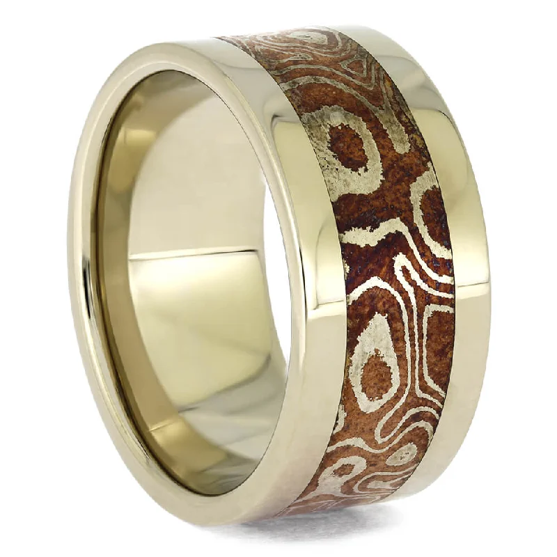 women's symbolic engagement rings-White Gold Wedding Band with Copper Silver Mokume Gane