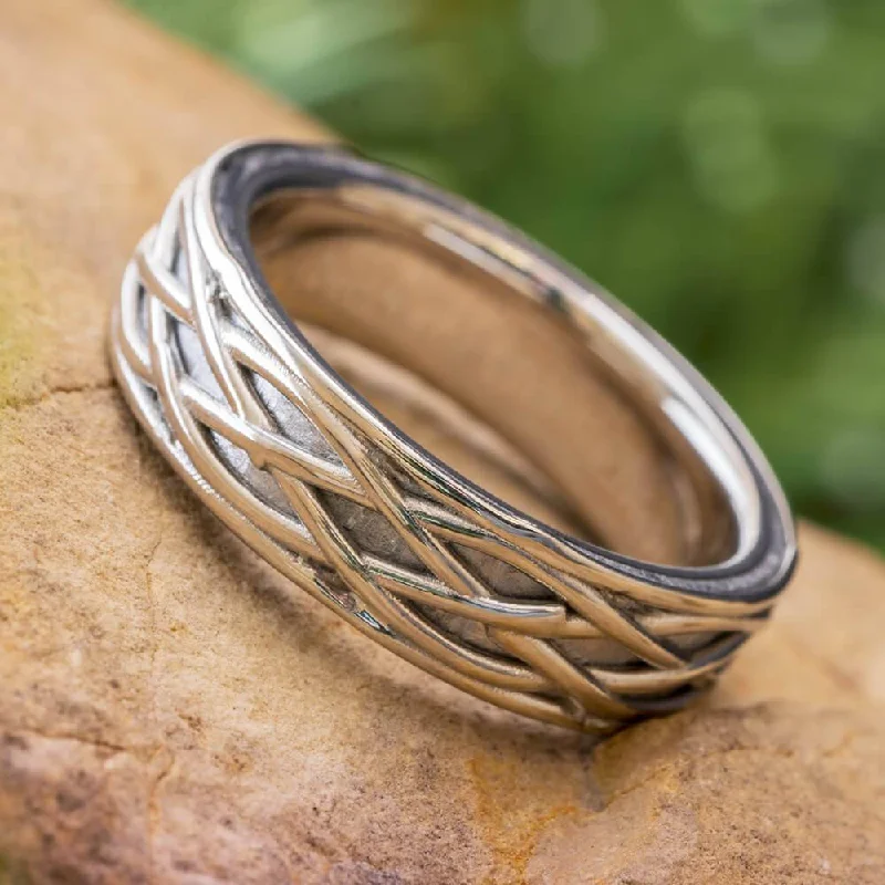 women's custom rings-Filigree Wedding Band with Gibeon Meteorite