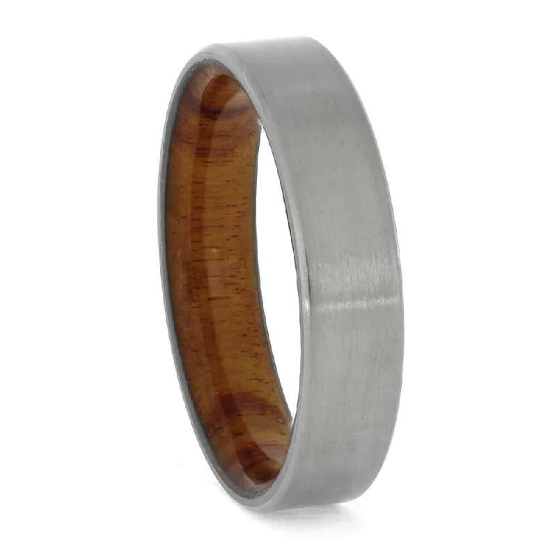 women's boho engagement rings-Titanium Wedding Band with Tulipwood Sleeve