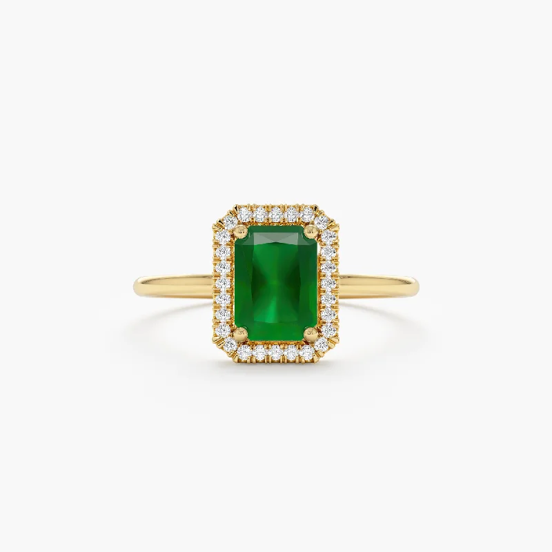 women's celestial engagement rings-Emerald and Diamond Bold Engagement Ring, Juliet