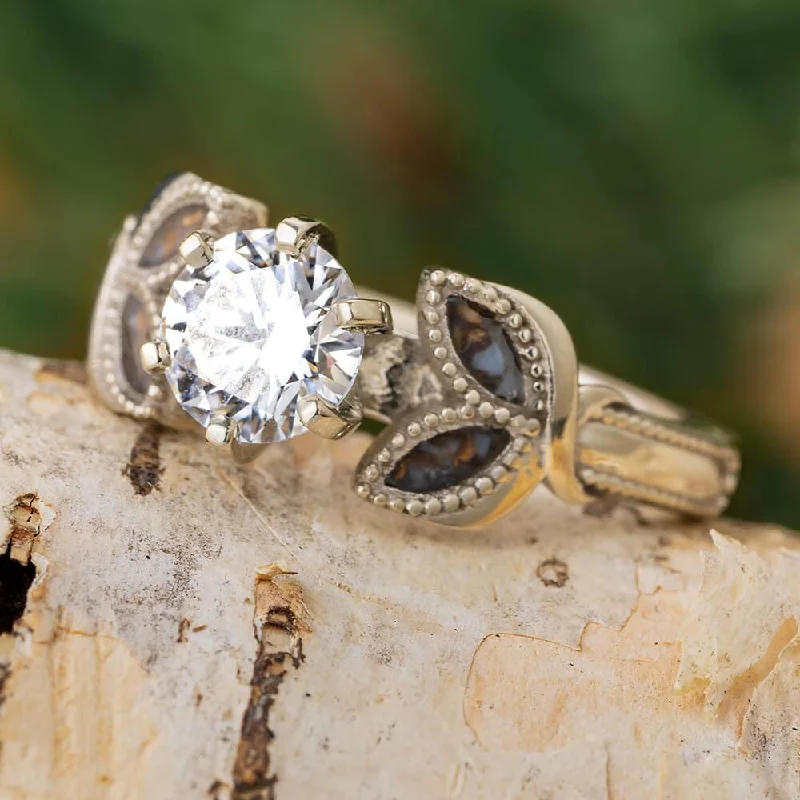 women's bridal set engagement rings-Floral Engagement Ring with Dinosaur Bone