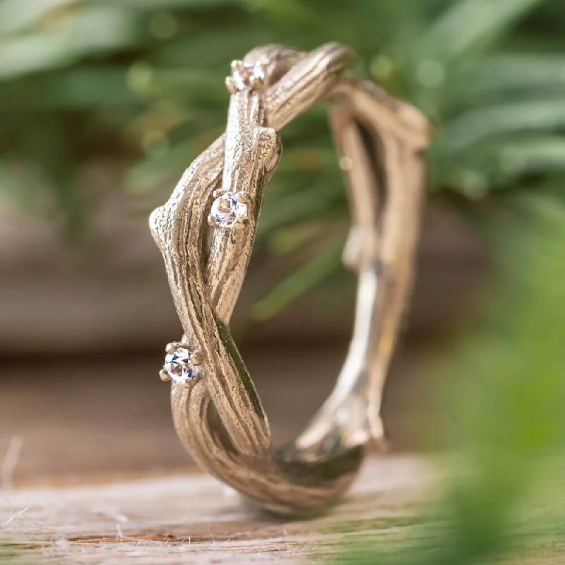 women's lightweight rings-Nature-Inspired Wedding Band with Branch Profile