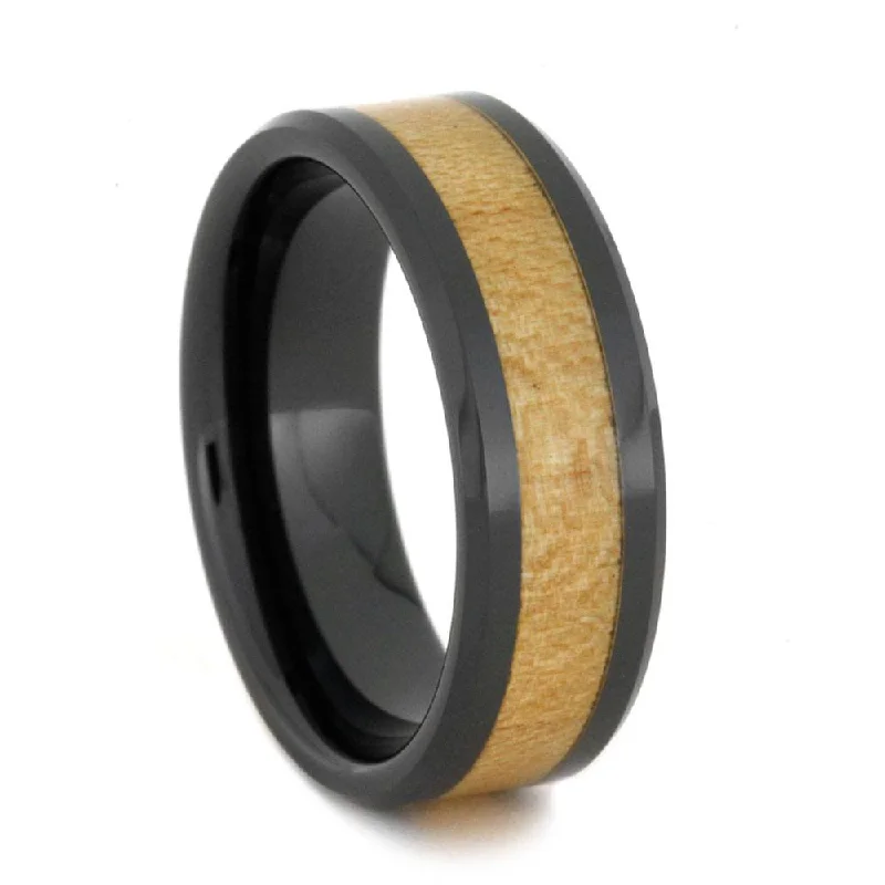 women's moonstone engagement rings-Black Ceramic Wedding Band for Men with Maple Wood