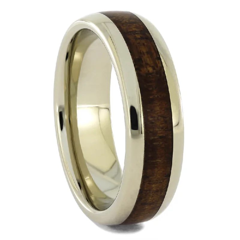 women's cathedral engagement rings-White Gold Koa Wood Wedding Band