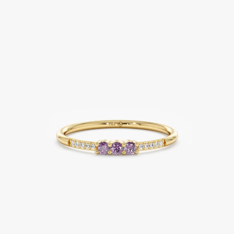 women's moonstone engagement rings-Natural Amethyst and Diamond Ring, Jamie