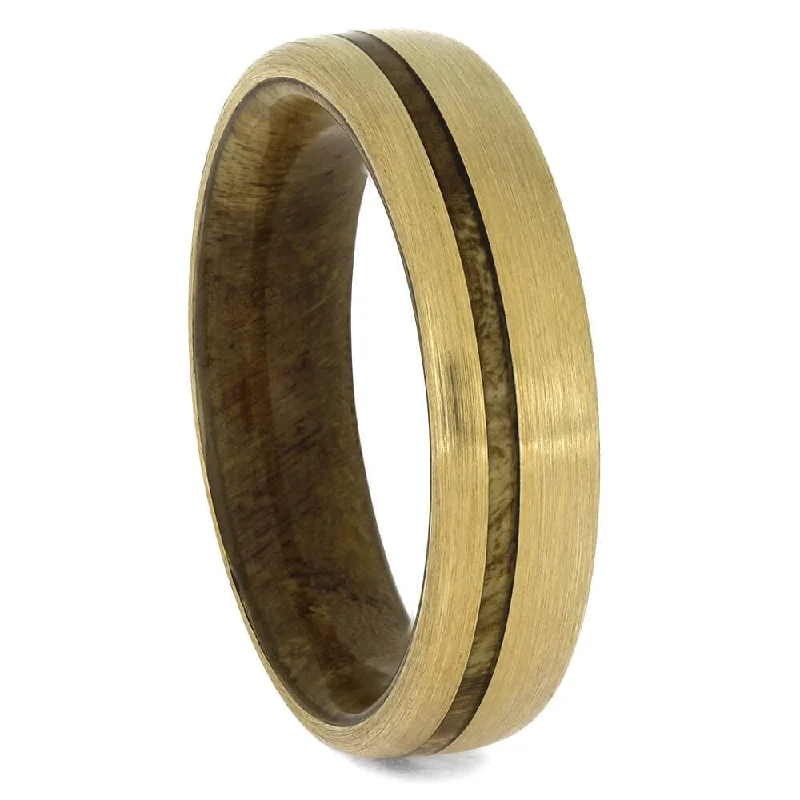 women's two-tone engagement rings-Solid Gold Teak Burl Wood Wedding Band