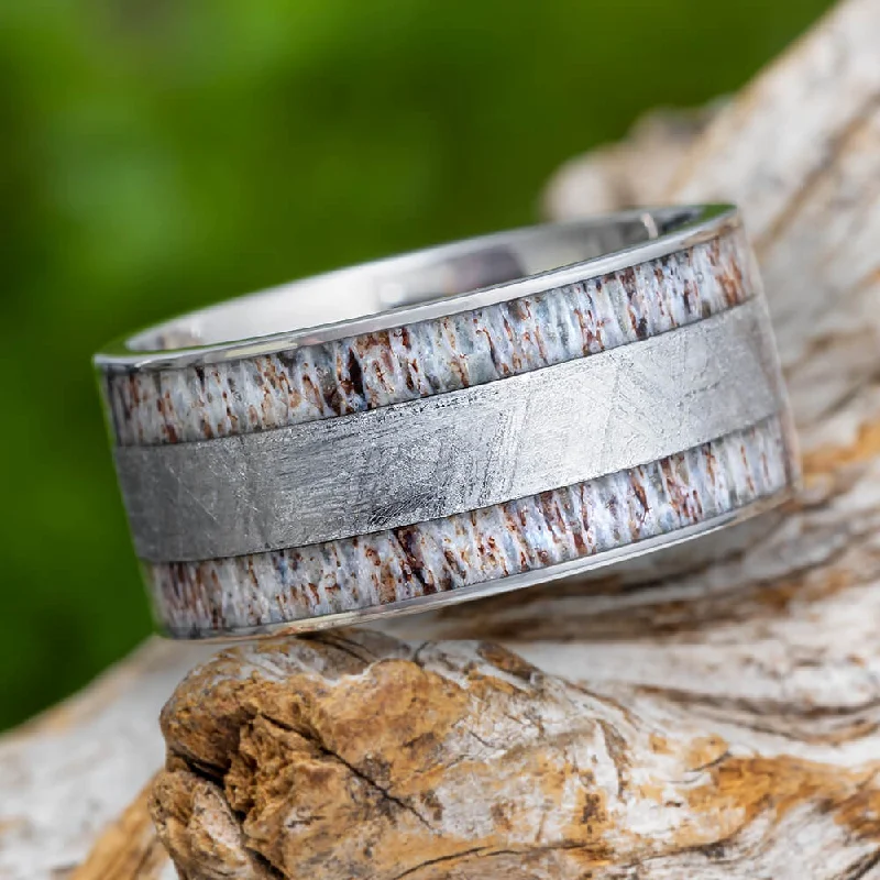 women's Western rings-Deer Antler and Gibeon Meteorite Men's Titanium Band