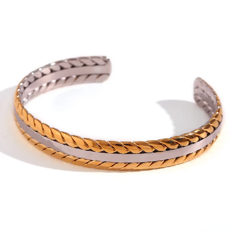 Double Woven Open-Ended Bracelet-Gold and Silver Two-Tone