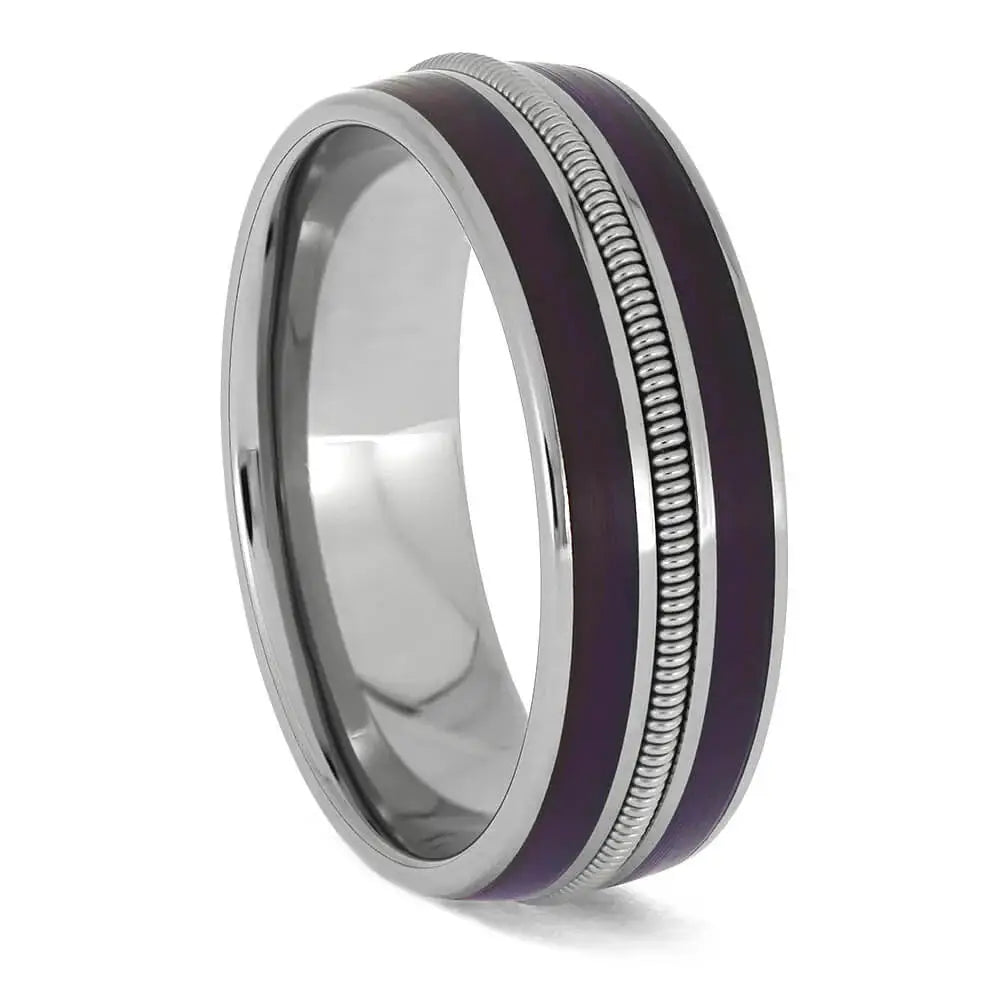 women's emerald cut engagement rings-Guitar String Wedding Band with Purple Rain Vinyl LP Record