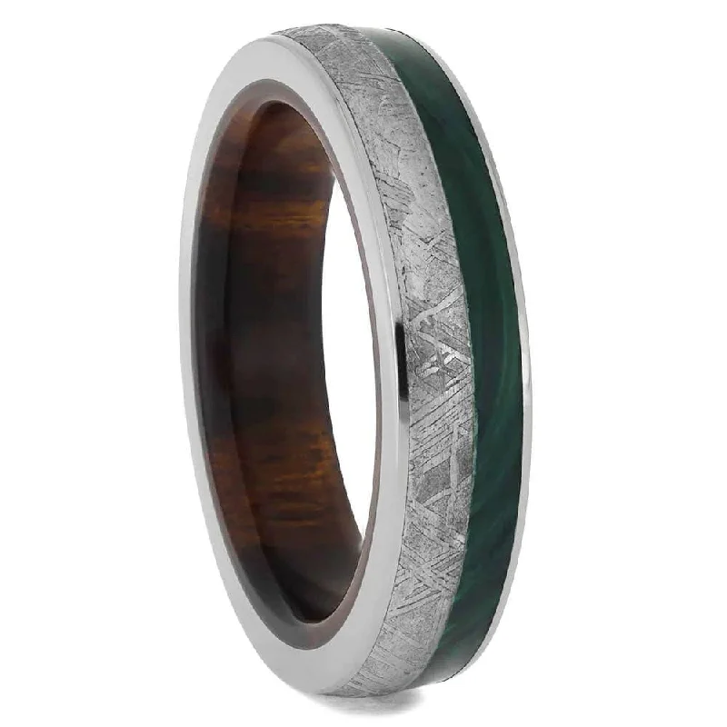 women's antique engagement rings-Malachite Wedding Band with Genuine Meteorite