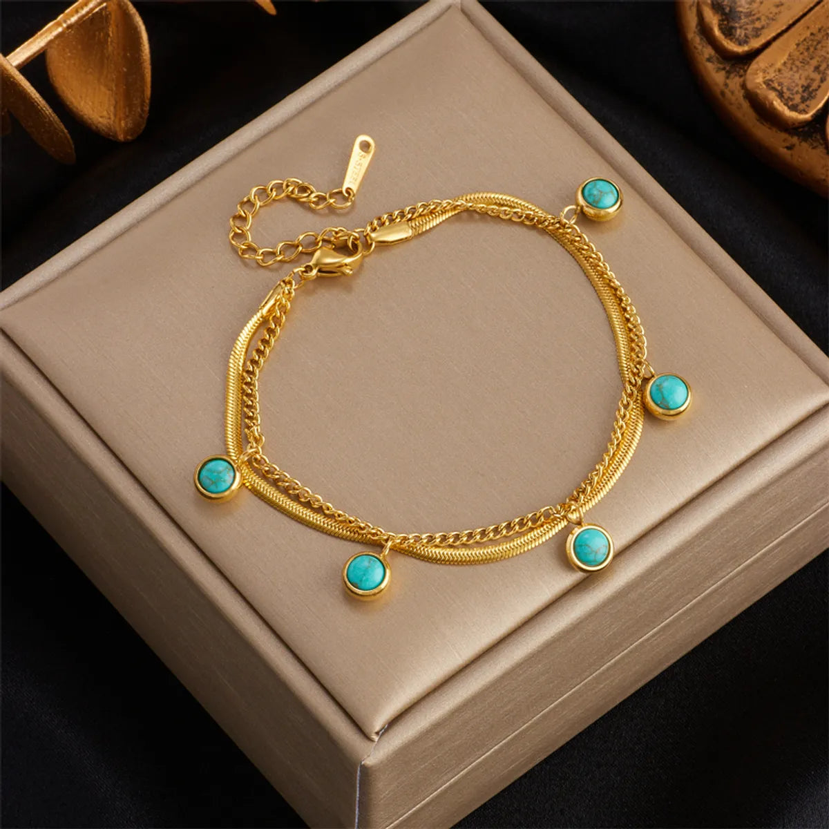 women's couple matching bracelets-Ethnic Style Round Titanium Steel Layered Plating 18k Gold Plated Bracelets