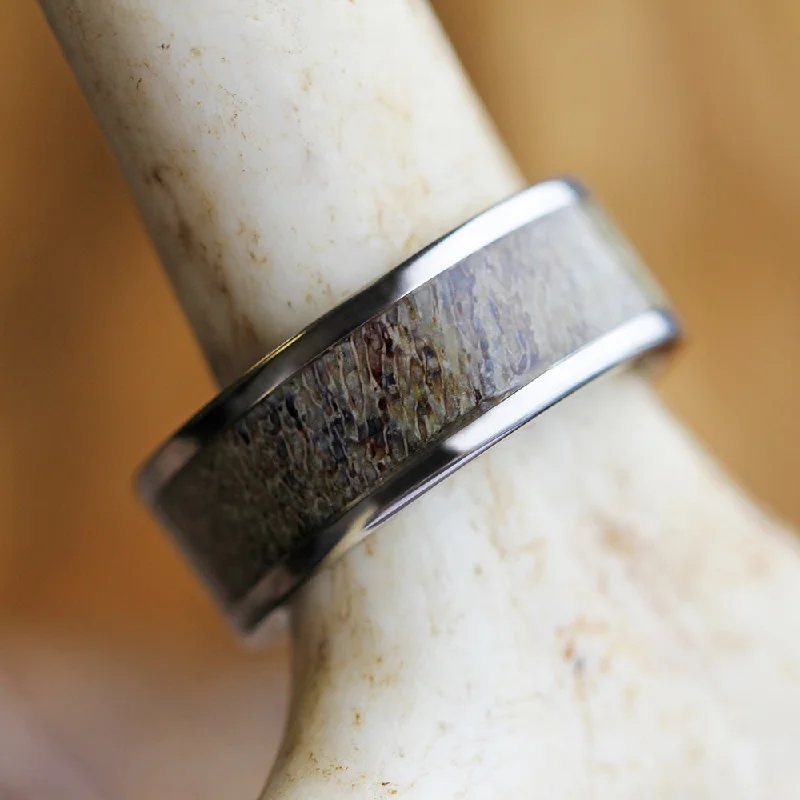 women's oval engagement rings-8mm Deer Antler & Titanium Men's Wedding Band