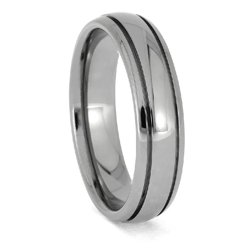 women's designer engagement rings-Grooved Titanium Wedding Band