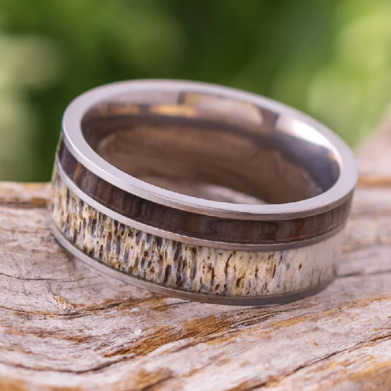 women's trendy engagement rings-Deer Antler & Ironwood Men's Wedding Band